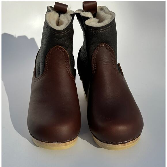 No. 6 Store 5" Pull On Shearling Clog Boot on Mid Heel Brown Aviator Size 38 NIB - Picture 4 of 16